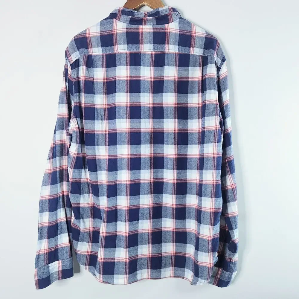 J. Crew Mens Blue Plaid Classic Flannel Button Up Shirt Size XL Western Workwear